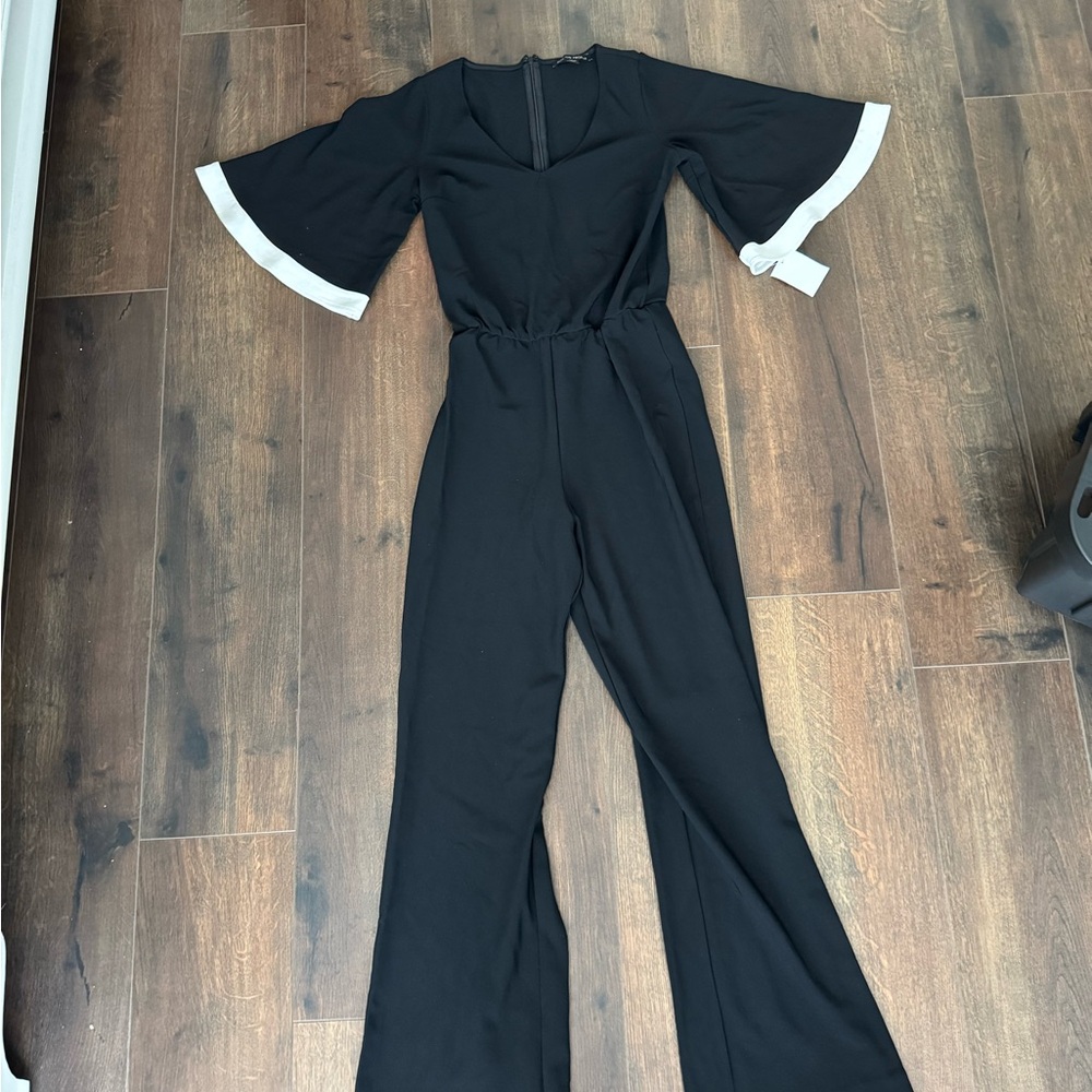 Boston Proper Black and White Jumpsuit with Flared Legs